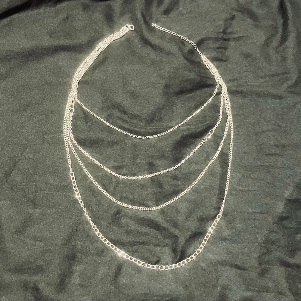 Modern Silver Layered Necklace with Cascading Strands